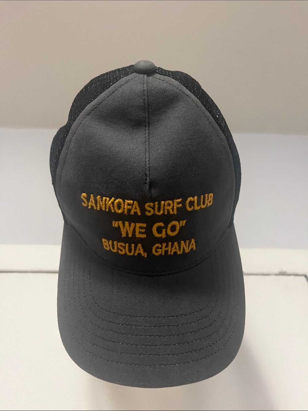 Faherty Dark Gray and Gold Sankofa Surf Club Trucker Hat